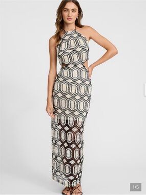 Express Black and White Crochet Halter Maxi Dress, size XS